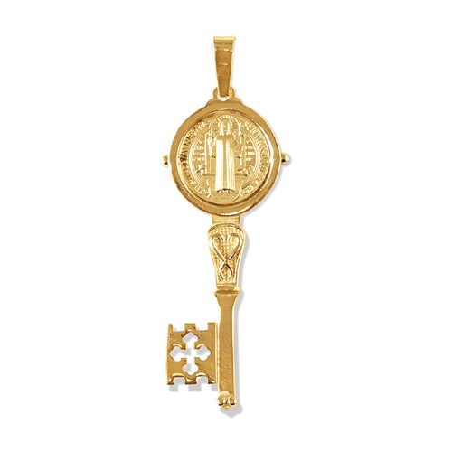 SAINT BENEDICT 2-SIDED KEY PENDANT IN 18K YELLOW GOLD