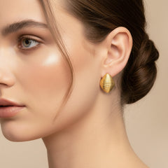 RIBBED LADIES HOOP EARRINGS IN (ITALIAN) 18K YELLOW GOLD