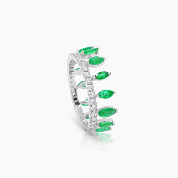 6 1/2" EMERALD STONE AND DIAMOND LADIES RINGS WITH 36=0.58 / 14EM=1.02 / 3 CARAT DIAMONDS IN 18K WHITE GOLD