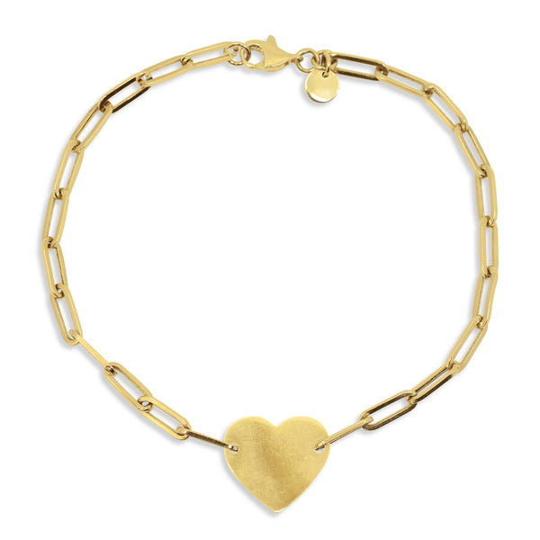 HEART CHARM BRACELET WITH LINK CHAIN IN 18K YELLOW GOLD