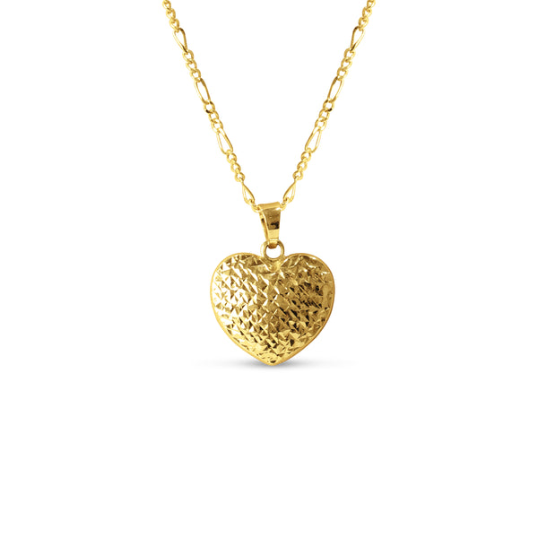 TEXTURED HEART PENDANT WITH CHAIN IN 18K YELLOW GOLD