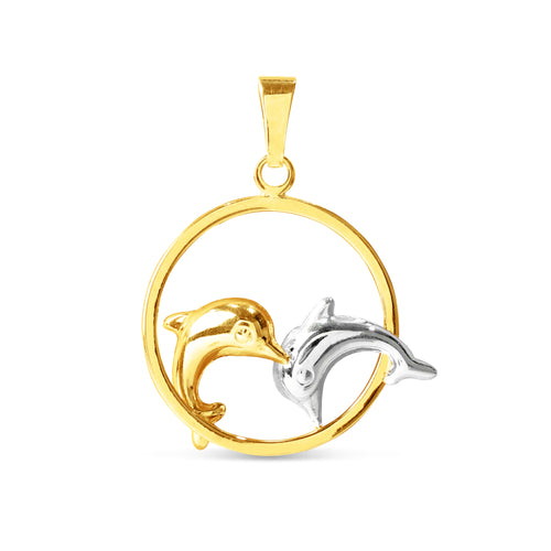 TWIN DOLPHIN PENDANT IN 18K TWO-TONE GOLD