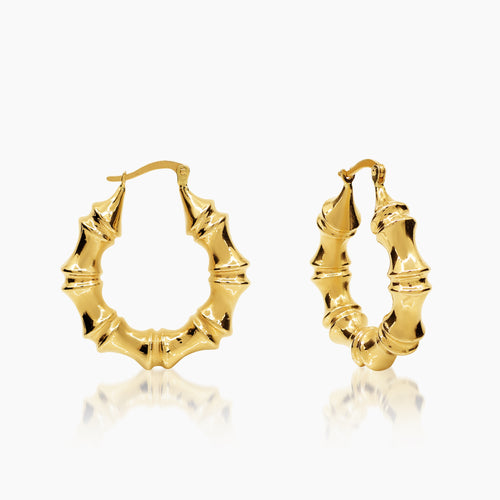 BAMBOO LADIES HOOP EARRINGS IN (SAUDI) 18K YELLOW GOLD