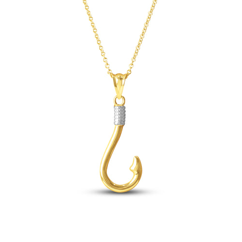 TWO-TONE FISH HOOK NECKLACE PENDANT IN 18K GOLD