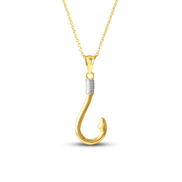TWO-TONE FISH HOOK NECKLACE PENDANT IN 18K GOLD