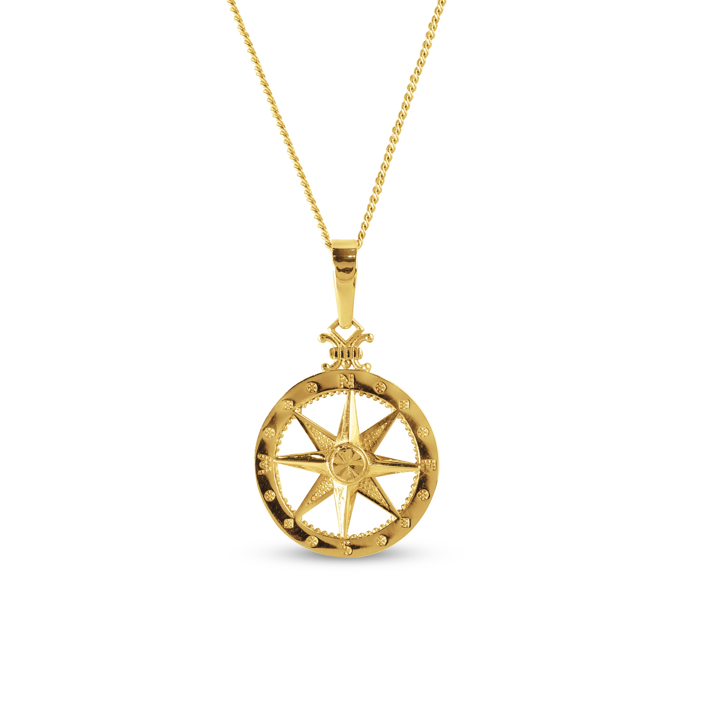 Finest Gold 14K Yellow Gold Diamond-Cut Compass Pendant