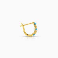 TURQUOISE STONE AND DIAMOND LADIES HOOP EARRINGS WITH 4TQ=0.14 / 6=0.22 / 1.41 CARAT DIAMONDS IN 18K YELLOW GOLD