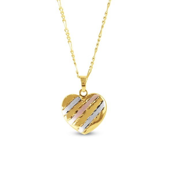 HEART PENDANT WITH CHAIN IN TRI-COLOR 18K GOLD