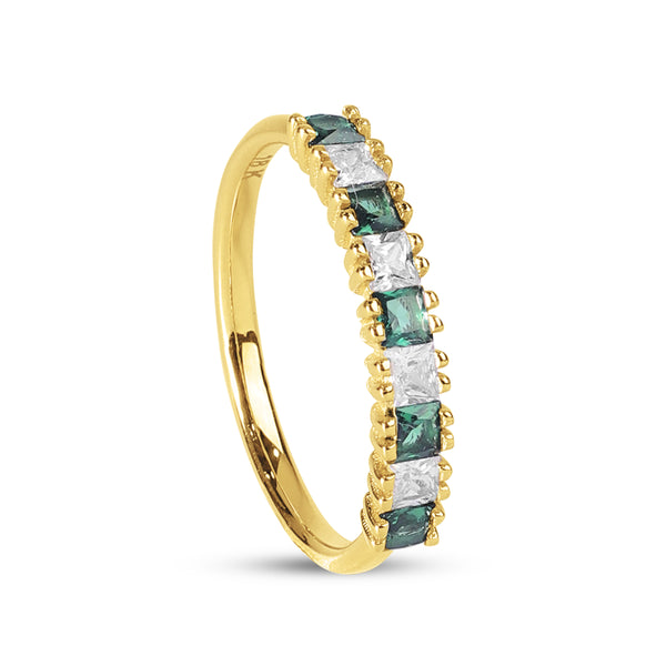 COLORED STONE ETERNITY RING IN 18K YELLOW GOLD