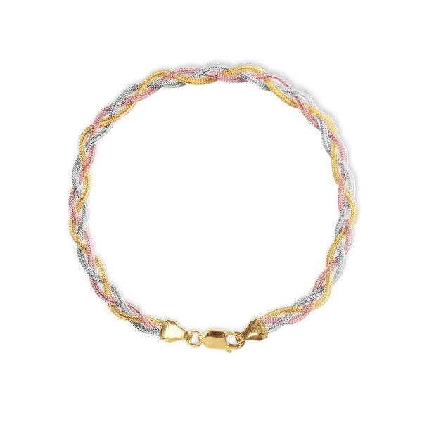 TRI-COLOR BRAIDED SNAKE BRACELET IN 18K GOLD