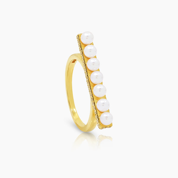 6.5" BAR DIAMOND PEARL LADIES RINGS WITH 50=0.2 / PE7-3MM / 3.8 CARAT DIAMONDS IN 18K YELLOW GOLD