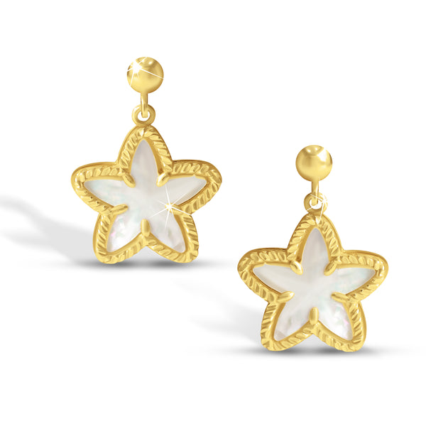 STAR WITH MOTHER OF PEARL EARRINGS IN 14K YELLOW GOLD