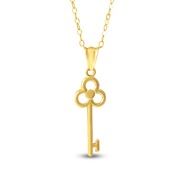 KEY FLOWER PENDANT WITH CHAIN IN 18K YELLOW GOLD