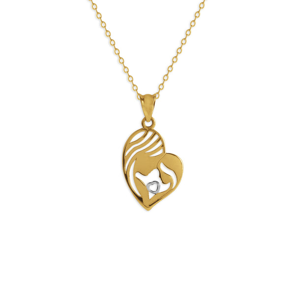 HEART WITH MOTHER AND CHILD PENDANT WITH CHAIN IN 18K TWO-TONE GOLD