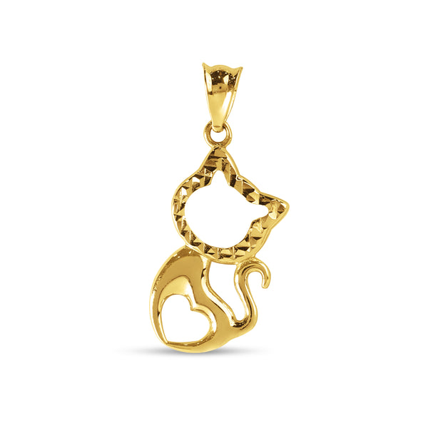 CAT PENDANT WITH HEART SHAPE IN 18K YELLOW GOLD