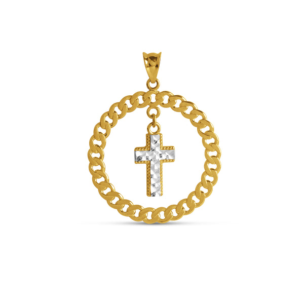 ROUND CHAIN WITH CROSS PENDANT IN 18K TWO-TONE GOLD