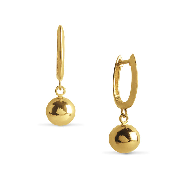LOOP WITH DANGLING BALL EARRINGS IN 18K YELLOW GOLD