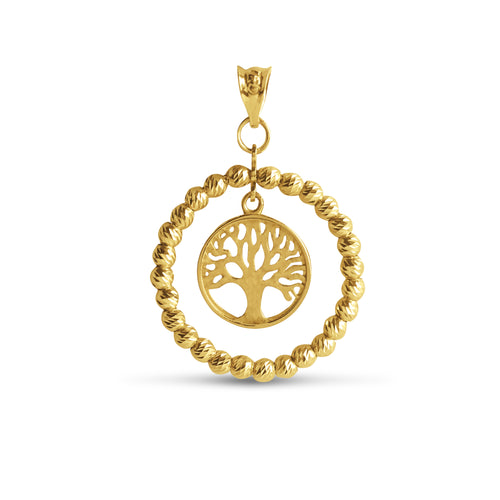 ROUND WITH A TREE PENDANT IN 18K YELLOW GOLD