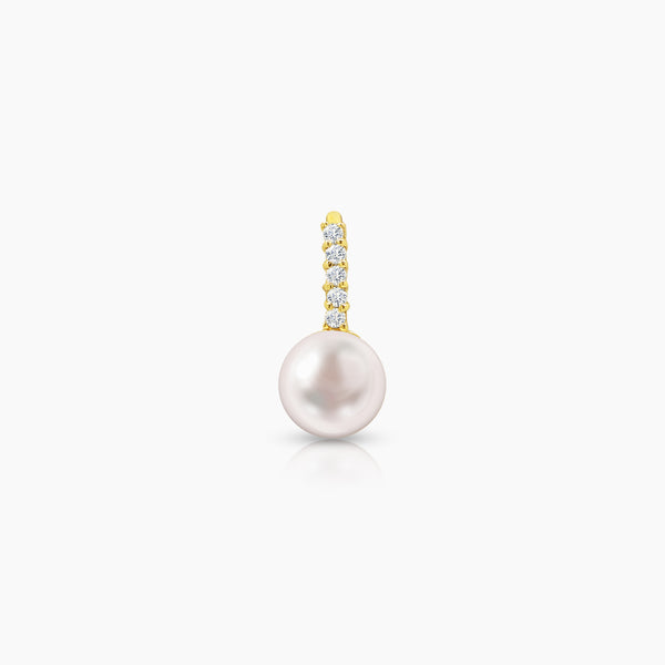 ROUND WHITE FRESH WATER PEARL WITH DIAMOND LADIES PENDANT WITH 5=0.0767 / 0.5 / 1.2 CARAT DIAMONDS IN 14K YELLOW GOLD