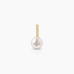 ROUND WHITE FRESH WATER PEARL WITH DIAMOND LADIES PENDANT WITH 5=0.0767 / 0.5 / 1.2 CARAT DIAMONDS IN 14K YELLOW GOLD