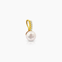 ROUND WHITE FRESH WATER PEARL WITH DIAMOND LADIES PENDANT WITH 5=0.0767 / 0.5 / 1.2 CARAT DIAMONDS IN 14K YELLOW GOLD