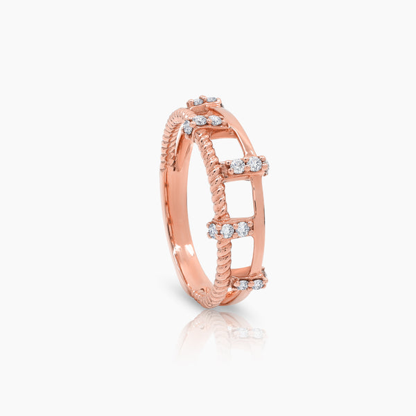 6 1/2" DIAMOND KNOTTED ROPE LADIES RINGS WITH 15=0.19 / 3.01 CARAT DIAMONDS IN 18K ROSE GOLD