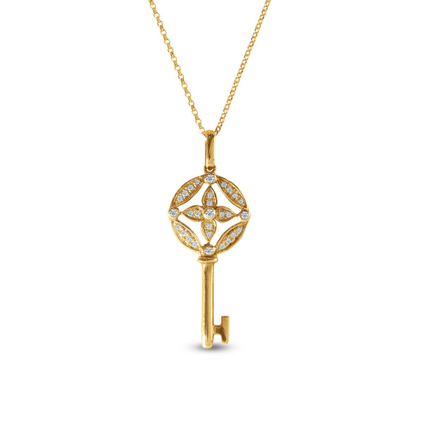 KEY DIAMOND PENDANT WITH CHAIN IN 14K YELLOW GOLD