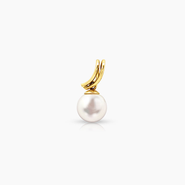 TWISTED ROUND WHITE FRESH WATER PEARL LADIES PENDANT IN 14K YELLOW GOLD