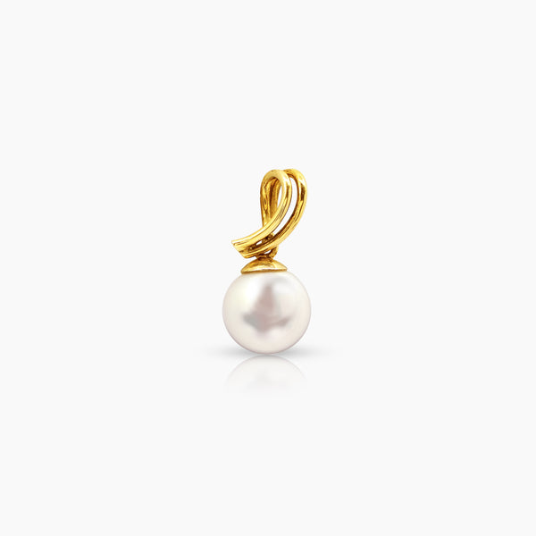 TWISTED ROUND WHITE FRESH WATER PEARL LADIES PENDANT IN 14K YELLOW GOLD