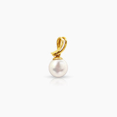 TWISTED ROUND WHITE FRESH WATER PEARL LADIES PENDANT IN 14K YELLOW GOLD