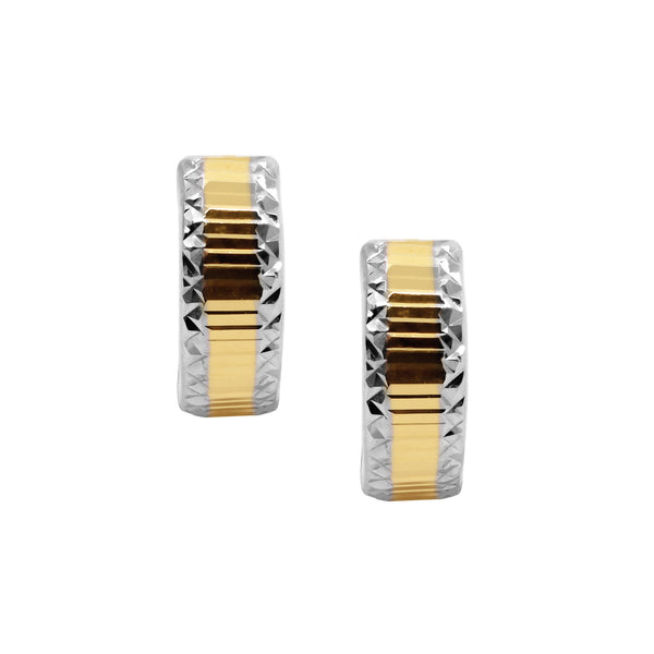 TEXTURED SQUARE CUT TWO TONE EARRINGS IN 18K YELLOW AND WHITE GOLD