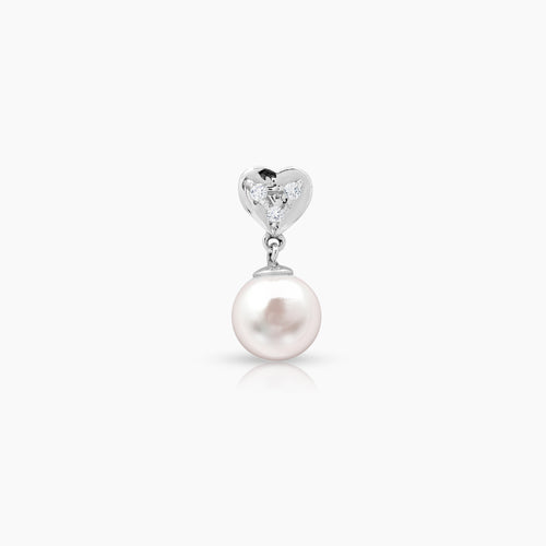 HEART ROUND WHITE FRESH WATER PEARL WITH DIAMOND LADIES PENDANT WITH 3=0.0533 / 1.5 / 0.5 CARAT DIAMONDS IN 14K WHITE GOLD