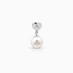 HEART ROUND WHITE FRESH WATER PEARL WITH DIAMOND LADIES PENDANT WITH 3=0.0533 / 1.5 / 0.5 CARAT DIAMONDS IN 14K WHITE GOLD