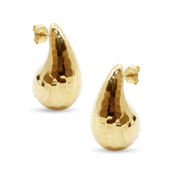 TEXTURED CURVED DRIP EARRINGS IN 18K YELLOW GOLD