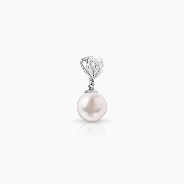 HEART ROUND WHITE FRESH WATER PEARL WITH DIAMOND LADIES PENDANT WITH 3=0.0533 / 1.5 / 0.5 CARAT DIAMONDS IN 14K WHITE GOLD