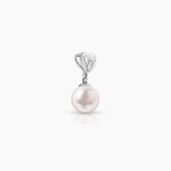 HEART ROUND WHITE FRESH WATER PEARL WITH DIAMOND LADIES PENDANT WITH 3=0.0533 / 1.5 / 0.5 CARAT DIAMONDS IN 14K WHITE GOLD