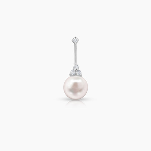 ROUND WHITE FRESH WATER PEARL WITH DIAMOND LADIES PENDANT WITH 4=0.09 / 0.5 / 1.5 CARAT DIAMONDS IN 14K WHITE GOLD