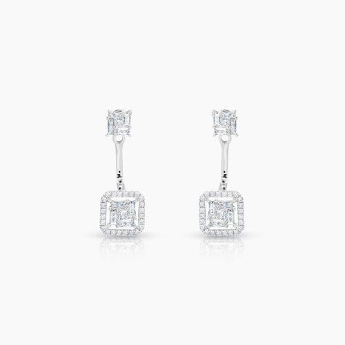 DIAMOND ILLUSION LADIES STUD EARRINGS WITH 52=0.16 / 16=0.35 / 3.X CARAT DIAMONDS IN 18K WHITE GOLD