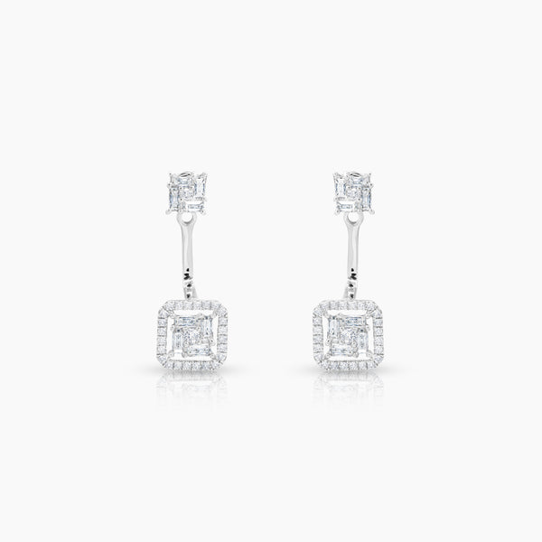 DIAMOND ILLUSION LADIES STUD EARRINGS WITH 52=0.16 / 16=0.35 / 3.X CARAT DIAMONDS IN 18K WHITE GOLD