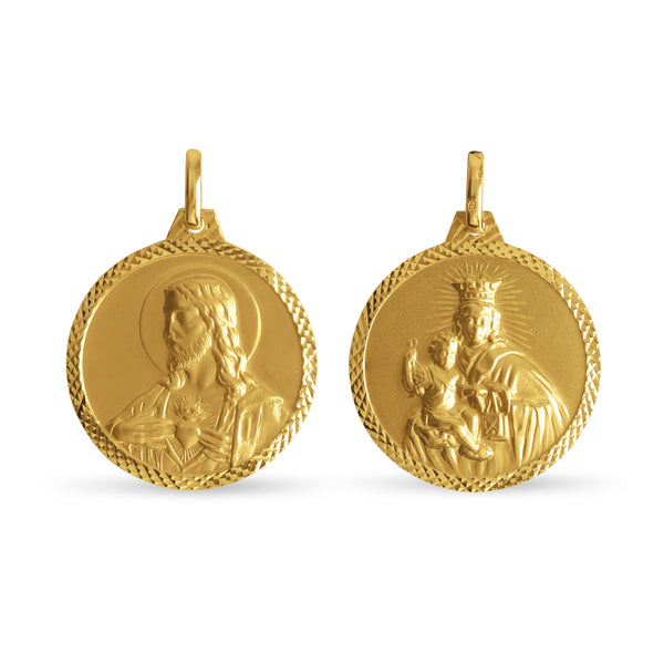 SACRED HEART AND MOUNT CARMEL MEDAL IN 14K YELLOW GOLD