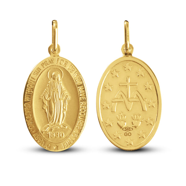 MARY MIRACULOUS OVAL MEDAL IN 14K YELLOW GOLD