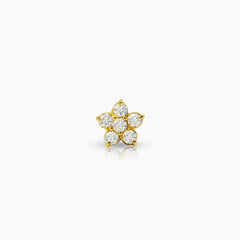 6 1/2" DIAMOND FLOWER LADIES RING AND STUD EARRINGS SET WITH DIAMOND 18=0.606 / 2=.08 / 4.4 CARAT DIAMONDS IN 14K YELLOW GOLD