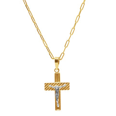 CRUCIFIX CROSS NECKLACE PENDANT IN 18K TWO-TONE GOLD