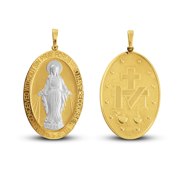 MARY MIRACULOUS MEDAL OVAL IN TWO-TONE 18K ITALIAN GOLD