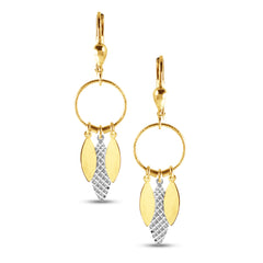 TWO TONE DANGLING MID TEXTURED EARRINGS IN 18K GOLD