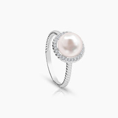 FRESH WATER PEARL WITH DIAMOND 6 1/2" LADIES RING, NECKLACE AND HOOP EARRINGS SET - RING - 28=0.09 / 2.24 / 3.1 / EARRINGS - 56=0.0018 / 2.67 / 4.3 / NECKLACE - 28=0.09 / 2.02 / 2.9 CARAT DIAMONDS IN 14K WHITE GOLD