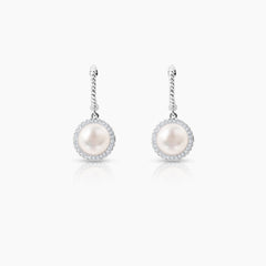 FRESH WATER PEARL WITH DIAMOND 6 1/2" LADIES RING, NECKLACE AND HOOP EARRINGS SET - RING - 28=0.09 / 2.24 / 3.1 / EARRINGS - 56=0.0018 / 2.67 / 4.3 / NECKLACE - 28=0.09 / 2.02 / 2.9 CARAT DIAMONDS IN 14K WHITE GOLD