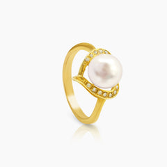 6 1/2" HEART WHITE PEARL LADIES RING AND HOOP EARRINGS SET WITH DIAMOND 45=0.22 / 6.9 CARAT DIAMONDS IN 14K YELLOW GOLD