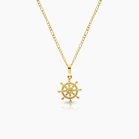 SHIP WHEEL / HELM LADIES NECKLACE AND PENDANT IN (SAUDI) 18K YELLOW AND WHITE GOLD