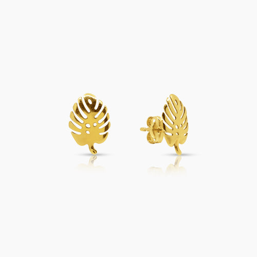 MONSTERA LEAF LADIES STUD EARRINGS IN (SPANISH) 18K YELLOW GOLD